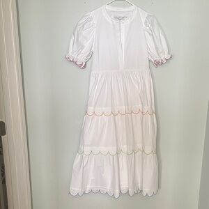 English Factory White Midi Dress with Multicolor Scallop Details